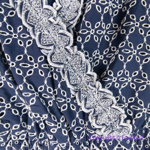 New! Express Eyelet Faux Wrap Dress Blue‎ White Short Sleeve Casual, S - Picture 8 of 16